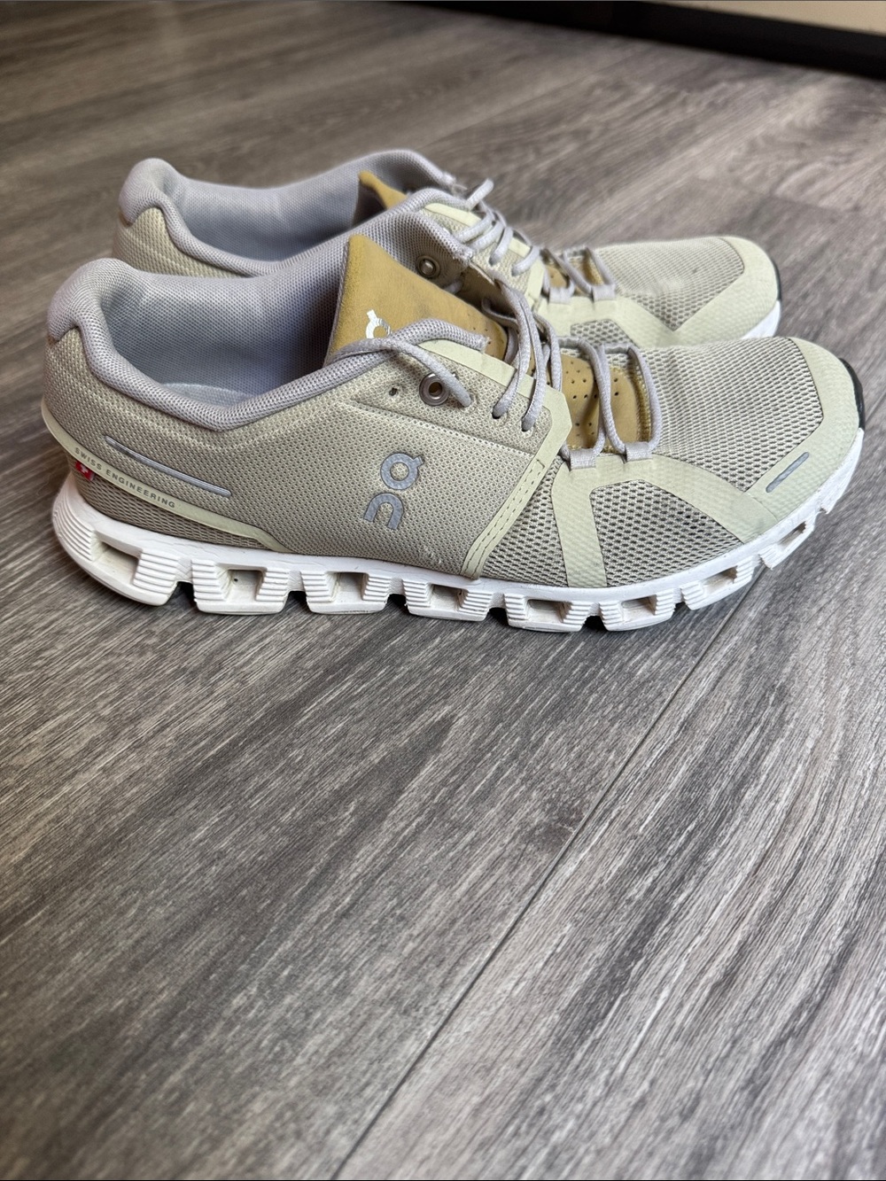 On Running Men's Cloudrunner Athletic Shoes in Light Gray and Tan